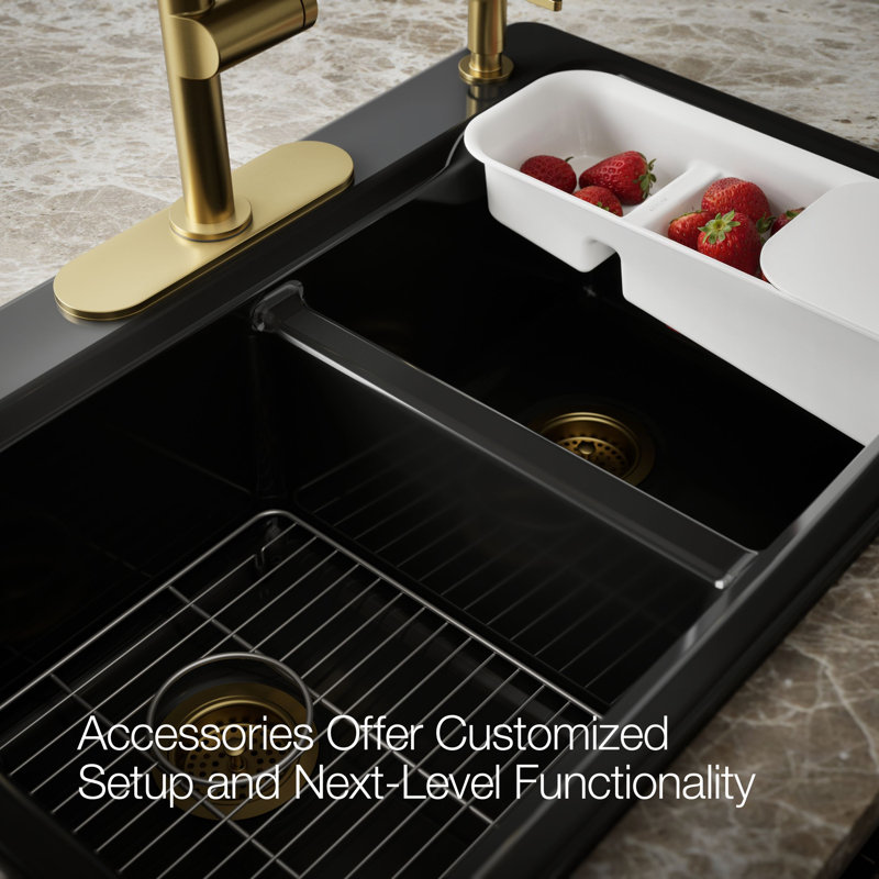 Riverby® 33" Top-Mount Double-Bowl Workstation Kitchen Sink, Black