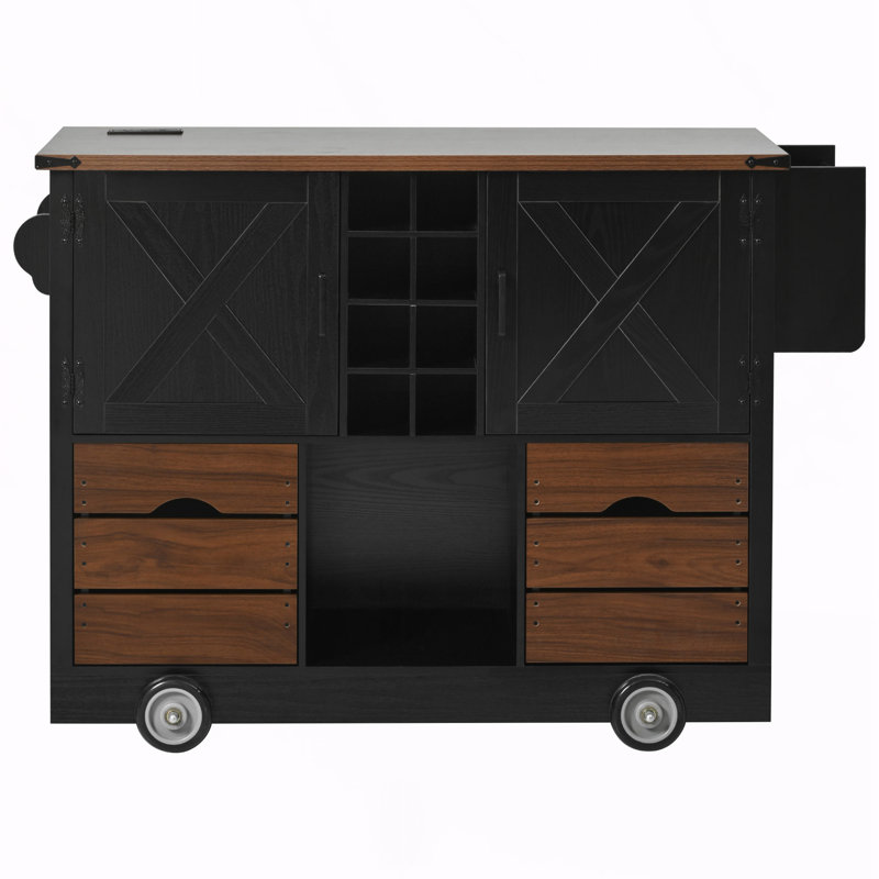 Kitchen Island With Drop Leaf, Black