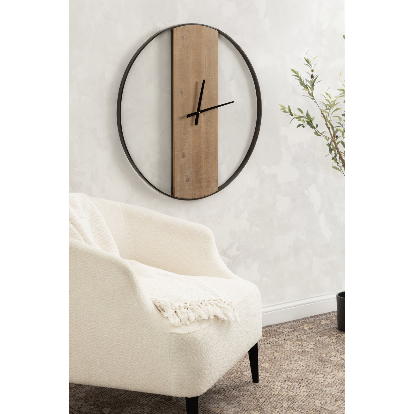 Gwennie Wall Clock, Natural/Black, 32" Diameter