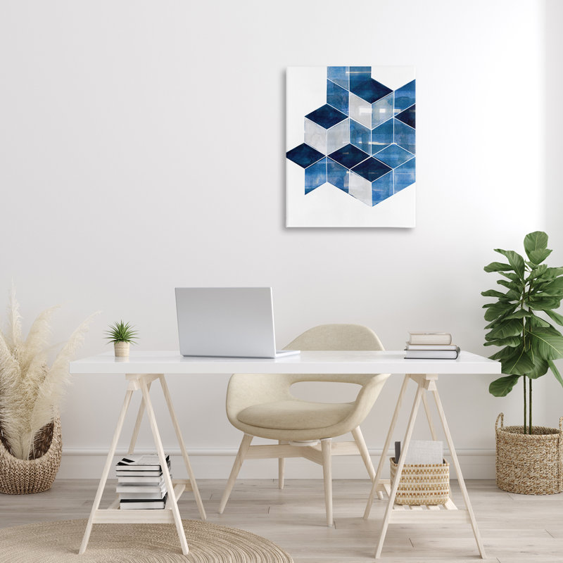 «Stacked Geometric Cubes», art mural sur toile par Steller Design Studio, H 30 po x l 24 po