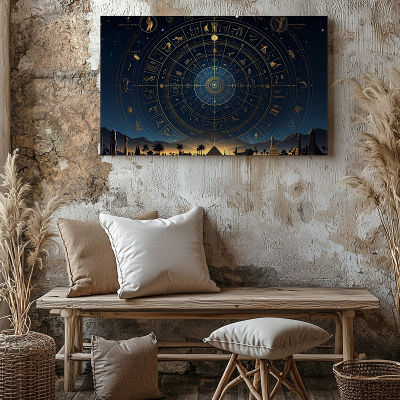 Toile, art mural céleste, zodiaque égyptien, mandala canvascosmique du sort et du temps divin, H 30 po x l 40 po