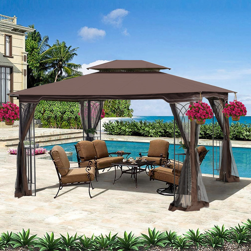 Outdoor Patio Gazebo Replacement Canopy,Double Tiered Gazebo Tent Roof Top Cover Only(Frame Not Include), Red