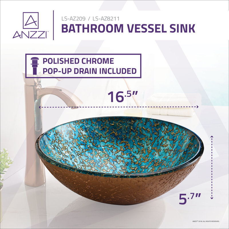 ANZZI Makata 16.5'' Gold/Cyan Mix Tempered Glass Circular Bathroom Sink