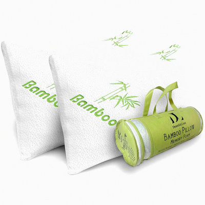 Rayon From CoolBamboo Memory Foam Pillow Set - Ultra Soft & Breathable, Relieves Neck Pain, Snoring, Asthma - Zipper Closure, Back/Stomach/Side Sleeper - 2 Pack