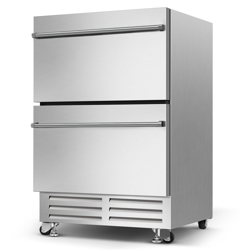 23" W 95 Cans (12 Oz.) Dual Drawer Under Counter Built-in Stainless Steel Beverage Cooler Indoor & Outdoor Use