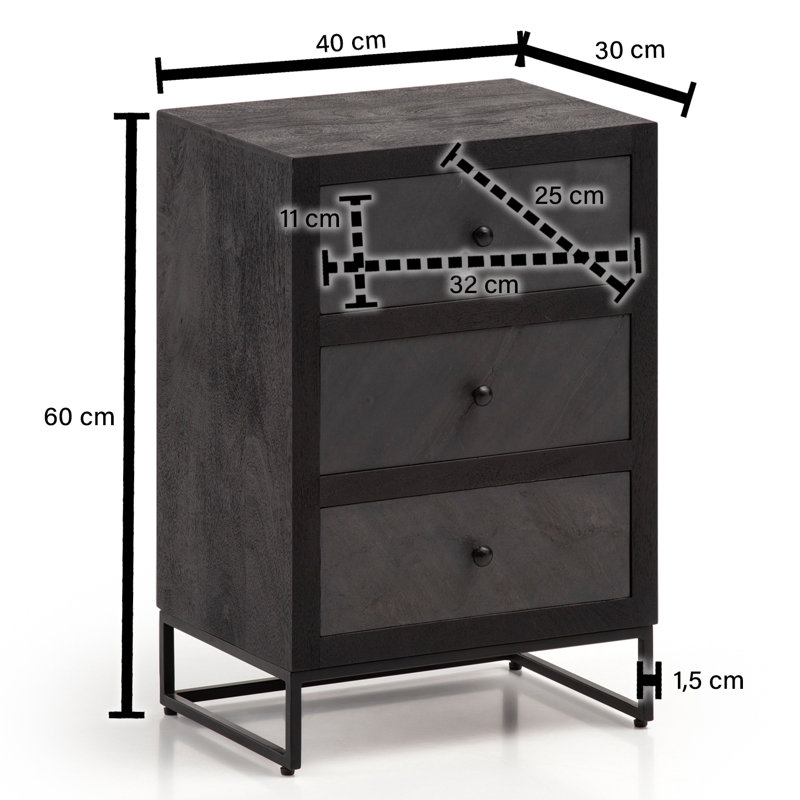 Stankiewicz Solid Wood Bedside Table, Black