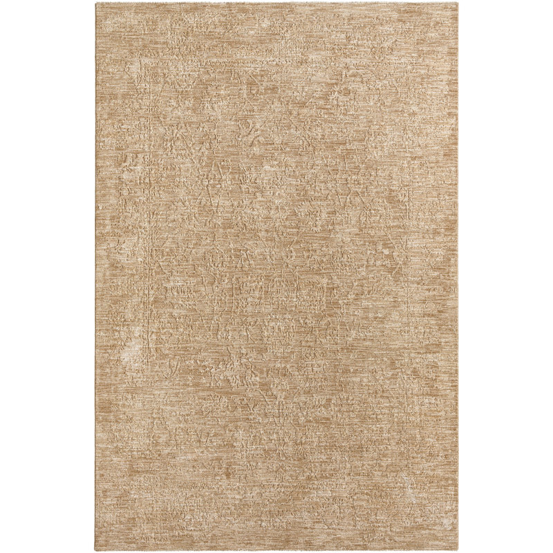 Tapis beige en polyester tissé à la machine Alonzo, Rectangle 5 pi x 7 pi 5 po