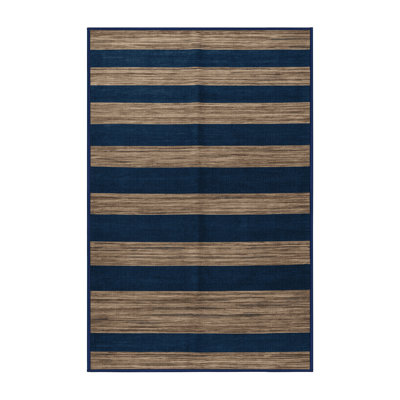 Machine Washable Horizontal Stripes Blue Area Rug