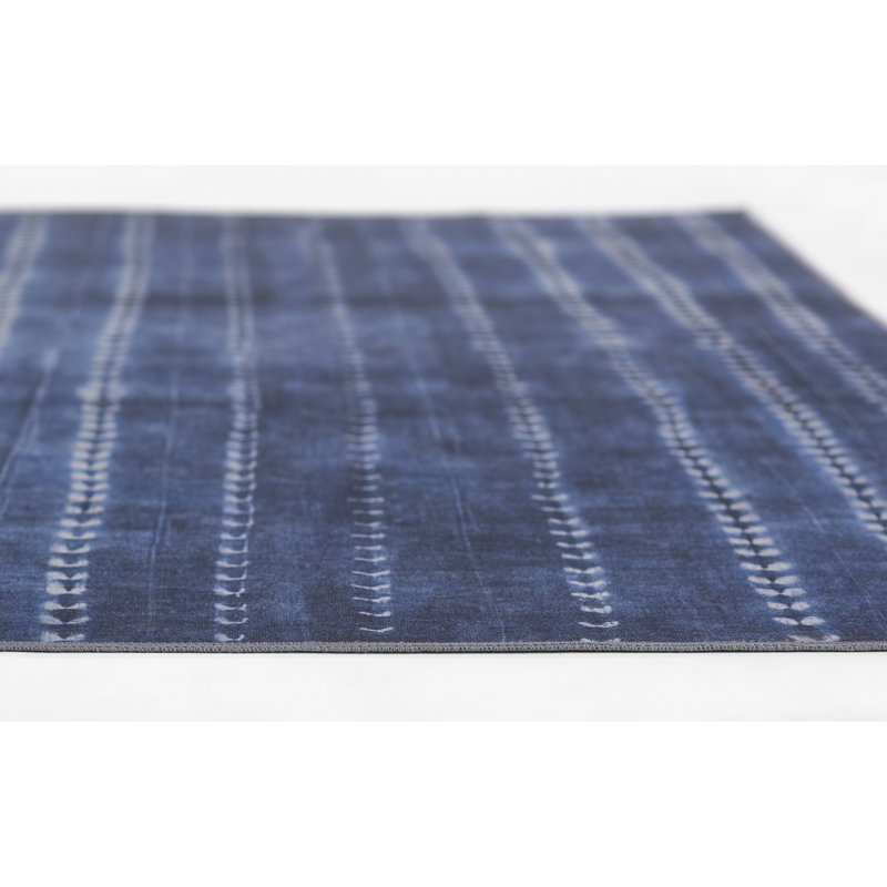 Denim Blue Flat Woven Rectangular Synthetic Area Rug
