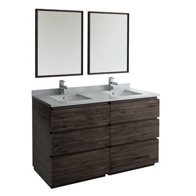 Loon Peak Formosa 60"" Free-Standing Double Sink Bathroom Vanity Set with Mirror (Faucet Not Included) -  Fresca, FVN31-3030ACA-FC