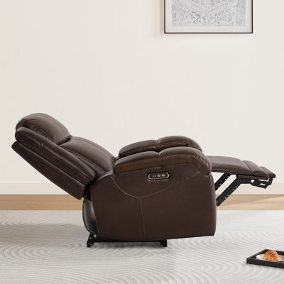 Fauteuil inclinable électrique surdimensionné en cuir véritable avec appui-tête réglable