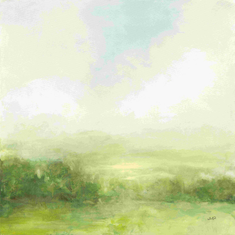 «Fields of Green I» par Julia Purinton - peinture sur toile tendue, H 12 po x l 12 po