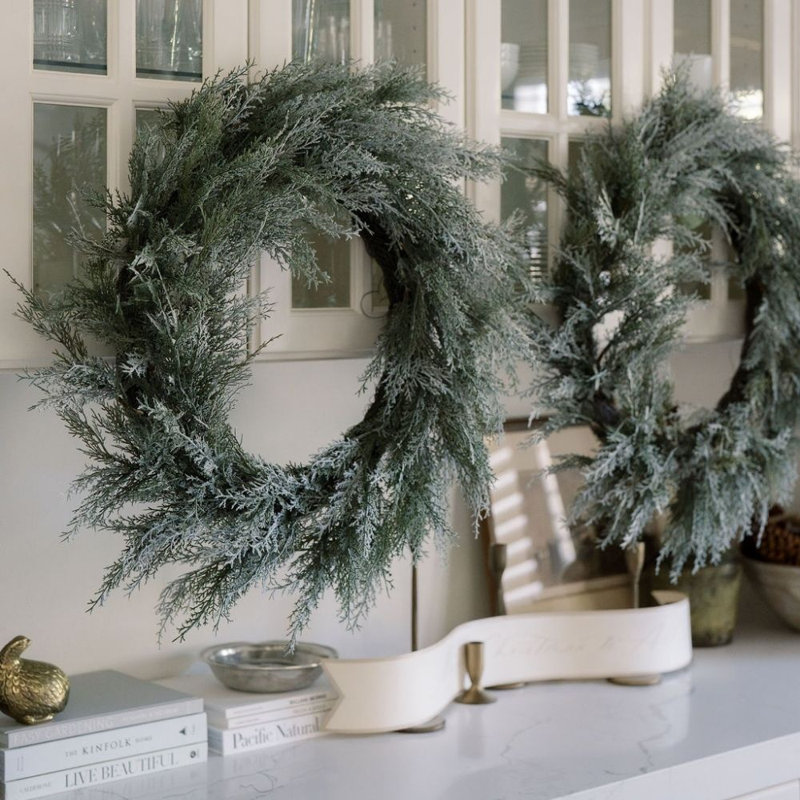 30" Flocked Cedar Wreath
