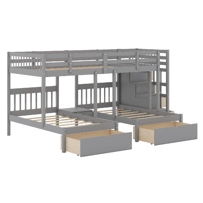 Wood Triple Bunk Bed, Gray