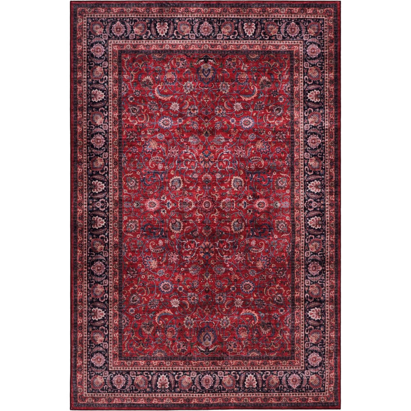  Yildiz - Indoor, Machine Washable Area Rug - 3'x5' Dark Red Home Carpet, Rectangle 3' x 5'