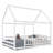 Full Size Montessori House Floor Bed with Roof Frame and Safety Guardrails, White-1971827669-1971827670