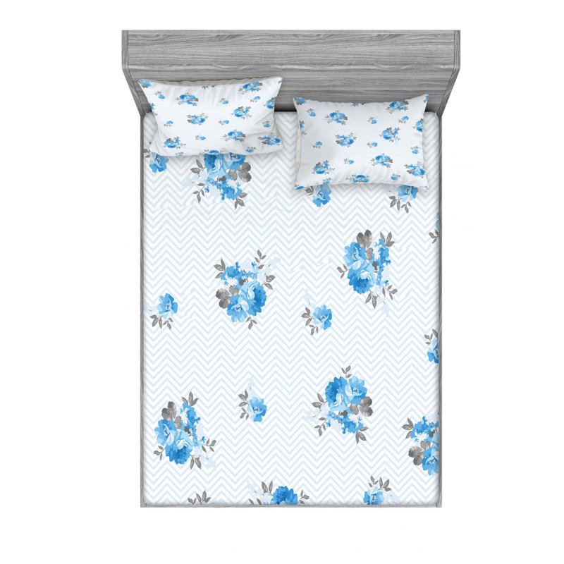 Microfiber Floral Sheet Set, Queen Sheet Set with Fitted Sheet