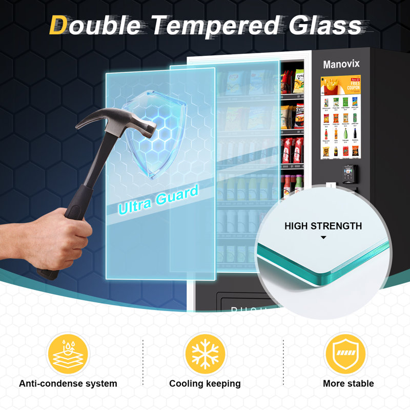 76In L Snack and Cold Beverages Combo Vending Machine 21 Inch Credit Card Reader and Coin/Bill Acceptor, 60 Slots/Refrigerated with Touch Screen