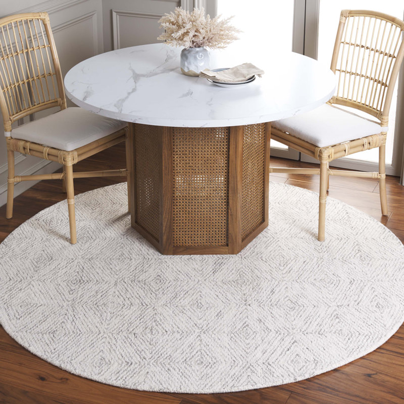 Tapis géométrique en laine / coton touffeté à la main Suhayl, Rond 6 pi