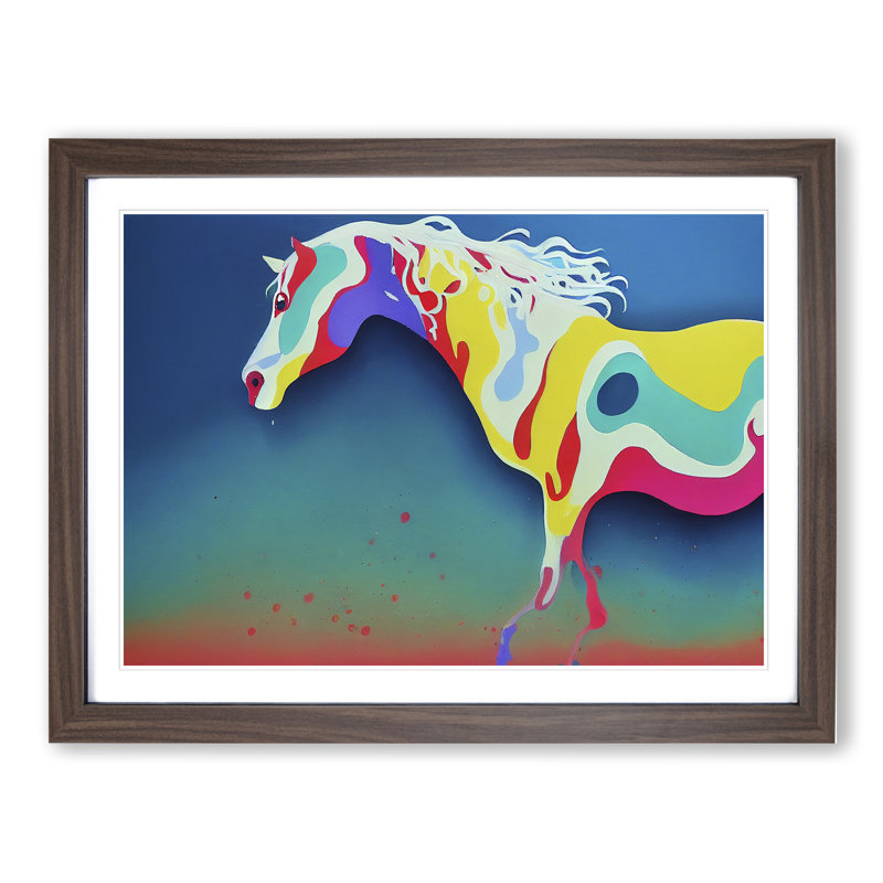 Dripping Horse Vol.3 Abstract - Single Picture Frame Painting, 46cm H x 64cm W x 2cm D, Walnut