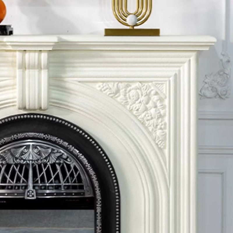 Vintage Style Carved Home Fireplace, Beige/Black/Silver