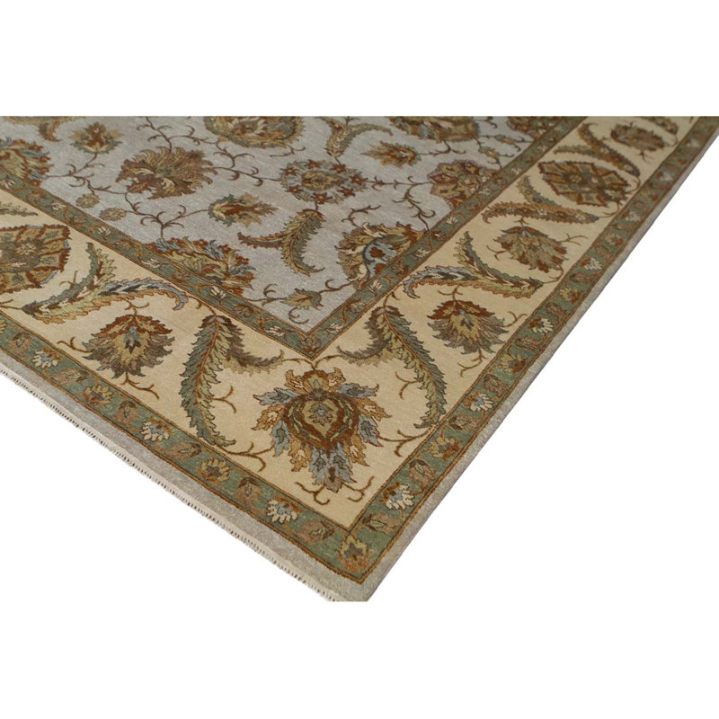 Tapis brun / blanc / crème noué à la main, Rectangle 9 pi x 11 pi 11 po