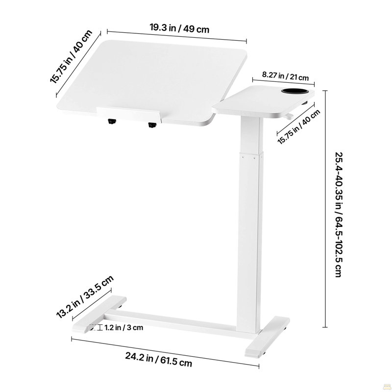 Table au-dessus du lit, table de chevet mobile avec bureau rabattable et 4 roulettes cachées, bureau pour ordinateur portable réglable en hauteur et en angle avec porte-gobelet