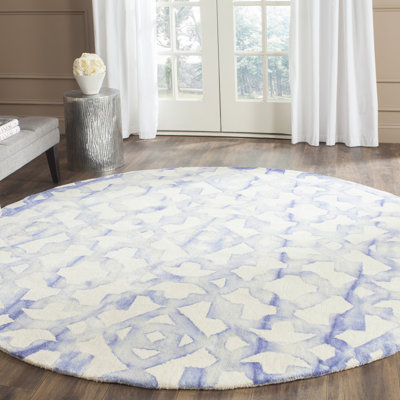 Amekia Hand Tufted Wool/Cotton Geometric Rug in Ivory/Blue