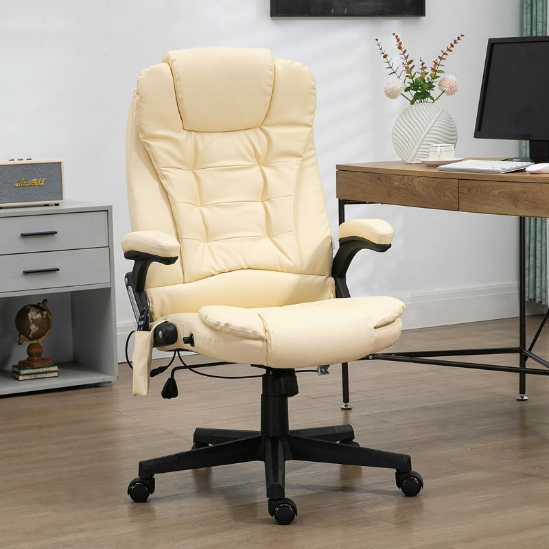 High Back Vibration Massage Office Chair with 6 Vibration Points, Heated Reclining PU Leather Computer Chair with Armrest and Remote