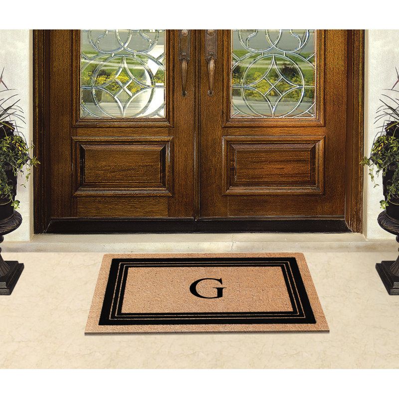 Monogrammed Triple Classic Border Natural Coir Door Mat with PVC Backing – Heavy-Duty, Anti-Shed & Easy to Clean, 39" x 24"