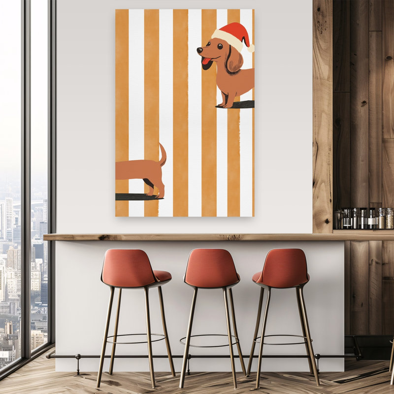 Mignon teckel de Noël ludique et contemporain, reproduction d'art mural, 36" H x 24" W