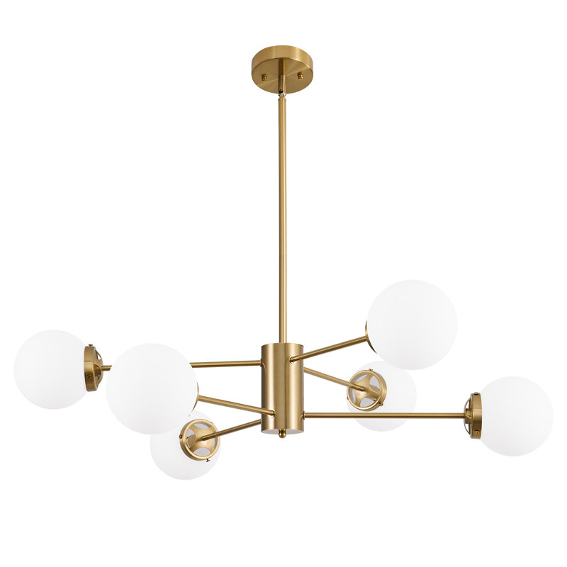 Asumi 6 - Light Modern Sputnik Linear Chandelier With Milky White Glass Shade, Gold