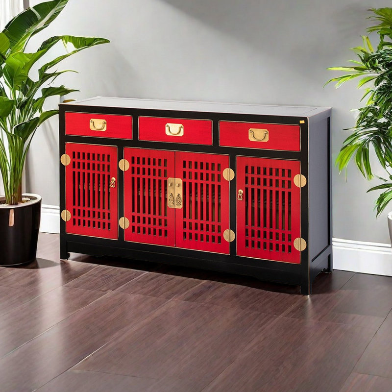 Modern Chinese Entrance Shoe Cabinet 12 Pair Solid Wood Shoe Storage Cabinet, Red