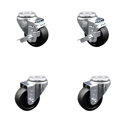 SS Soft Rubber Wheel Swivel Bolt Hole Caster Set with 2 Brake SCC