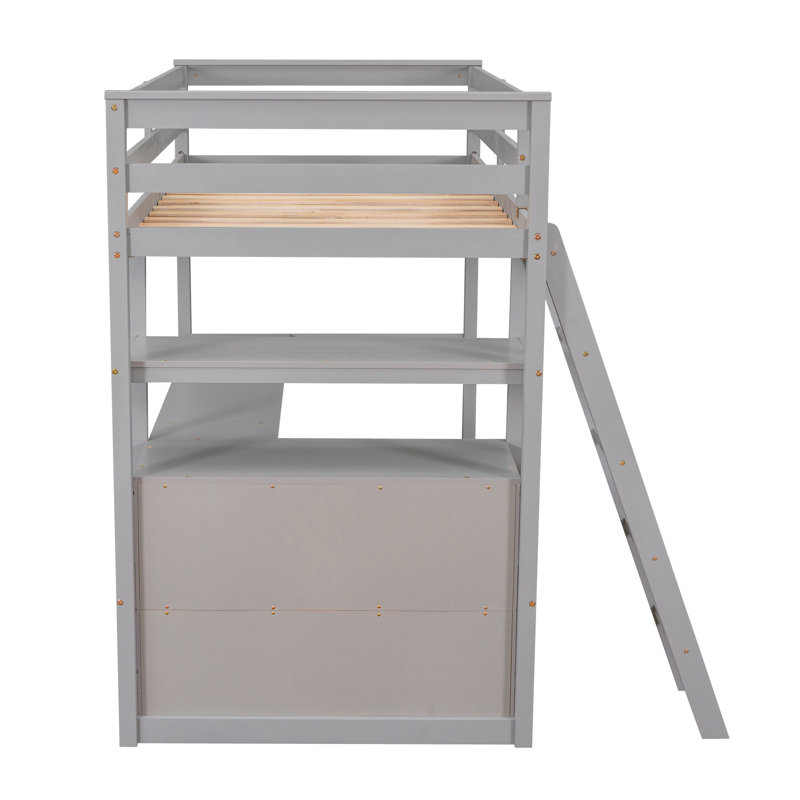 Lit mezzanine avec bureau et tablettes, Gris