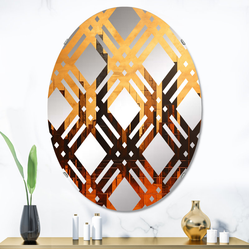 Blocs de bronze moderne Skycraper - miroir décoratif à carreaux | Ovale, 35,4 po x 23,6 po