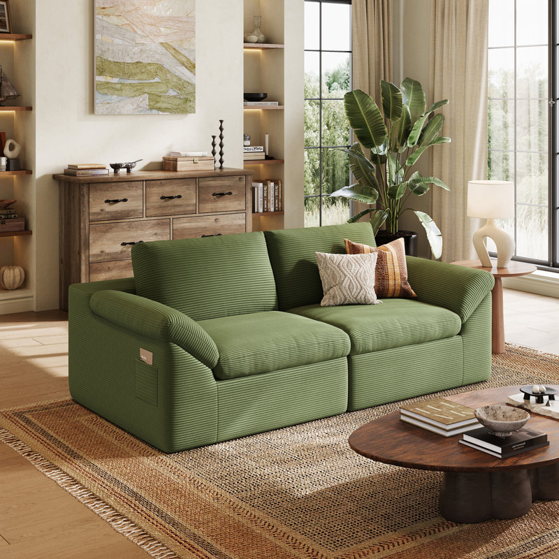 Mariyan 79'' Upholstery Boneless Sofa , Nova Green Corduroy