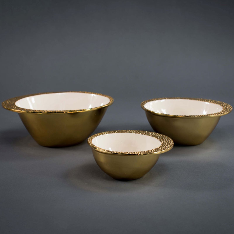 Cosmos Round Bowl Medium, Gold/Oyster, 3.75"H X 10.25"W x 10.25"D