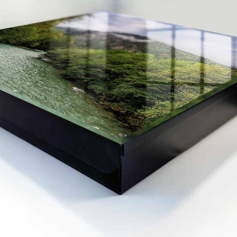 Key box for wall, Opens to the left, 30x30x5, Black, Mountain landscape with a river and forest, 