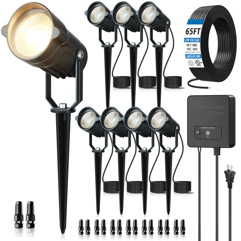 Ensemble d'éclairage de paysage à basse tension tout-en-un avec transformateur de minuterie, projecteurs à DEL de 6 W, 2700 K, étanche IP66, éclairage extérieur 12 à 24 V