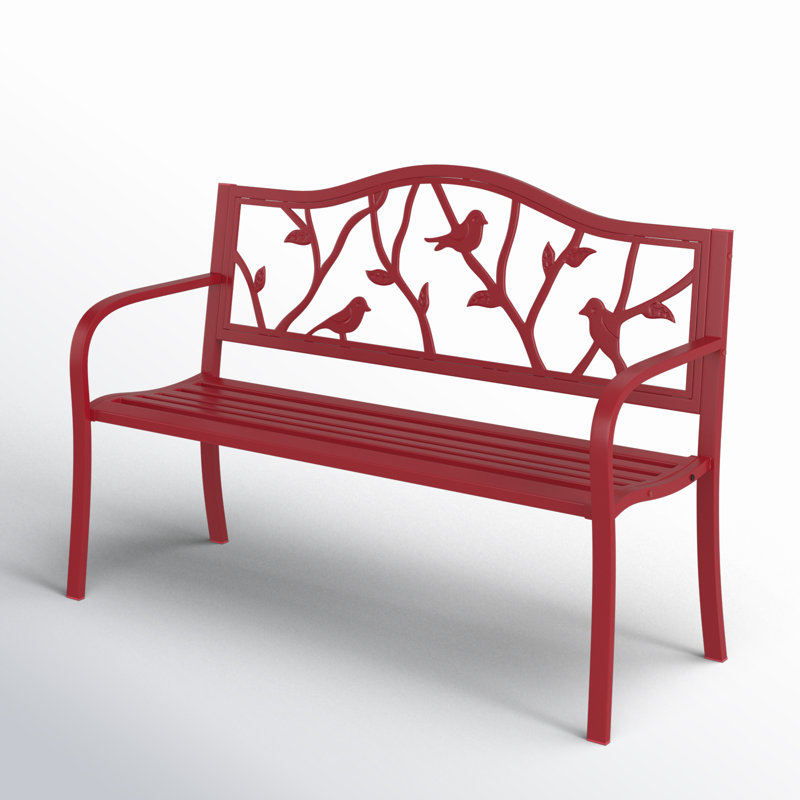 Banc de parc en acier thermolaqué Landwehr, Rouge rosé