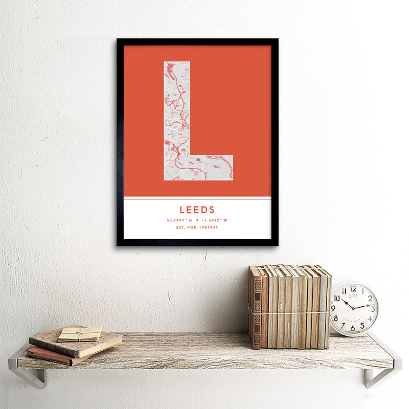 Leeds City Map Leeds Orange by Wee Blue Coo - Single Picture Frame Typography