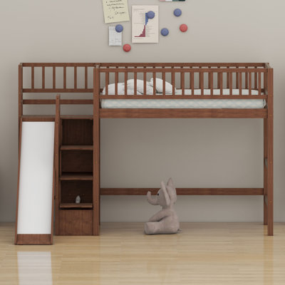 Space-Saving Loft Bed with Built-in Slide, LED Lights and Storage Staircase