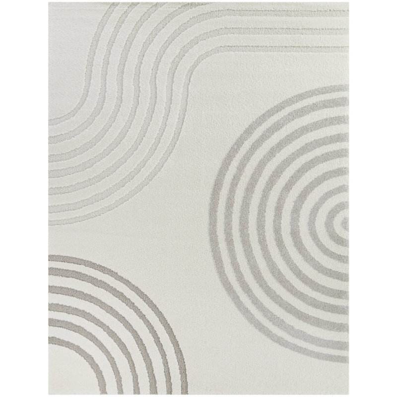 Tapis à rayures crème moderne Frithlef, Rectangle 5 pi 3 po x 7 pi