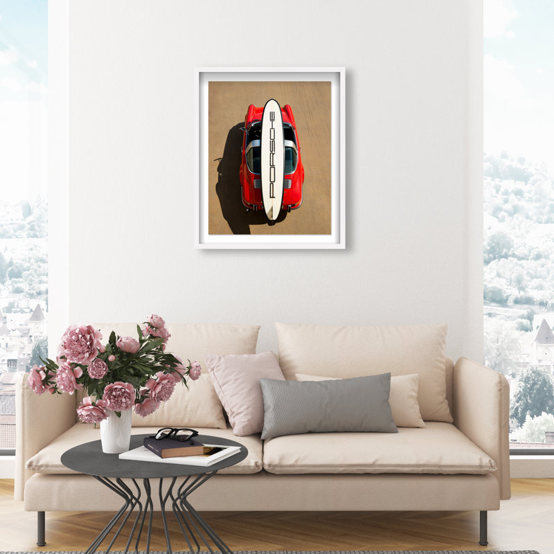 Porsche Surfboard Shadowbox Transportation Print by Oliver Gal, Black Frame, 16 x 20, 21.5"H x 25.5"W, White Shadowbox