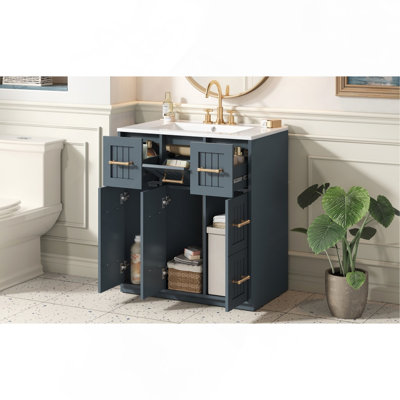 Meuble-lavabo de 30 po avec lavabo encastré et tiroirs, surface peinte, portes à fermeture en douceur, armoire de salle de bain avec tiroir basculant