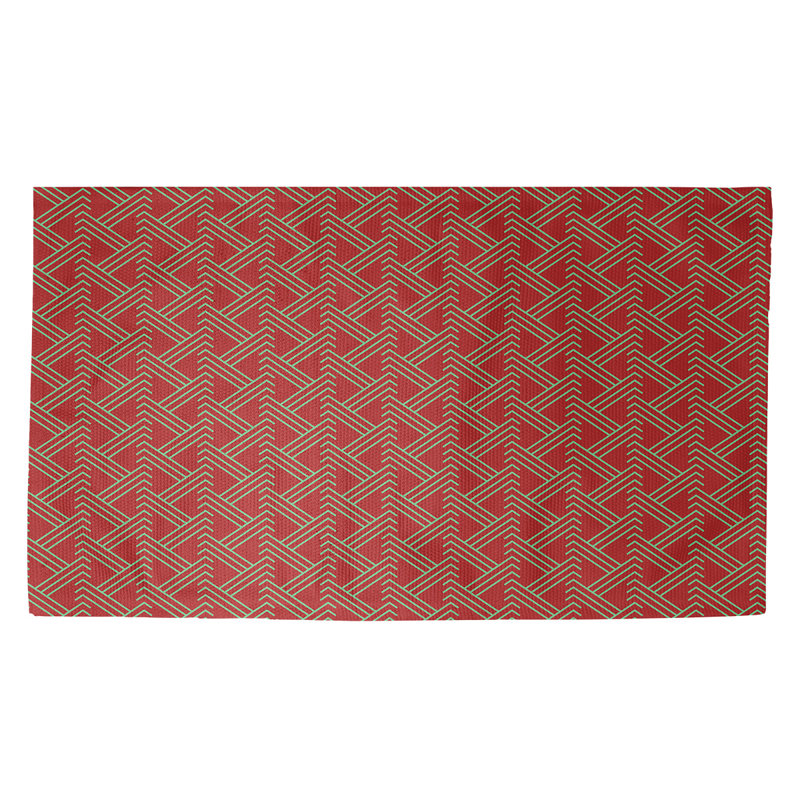 Tapis de zone rouge/beige fait main, Rectangle 3 pi x 5 pi