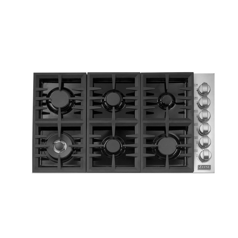 ZLINE 36 in. Gas Cooktop with 6 Burners and Porcelain Top, Black Porcelain