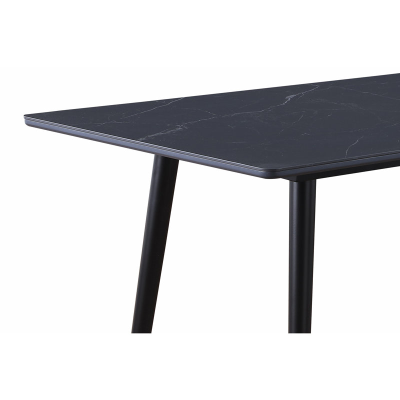 Stone Top Metal Base Dining Table, Black