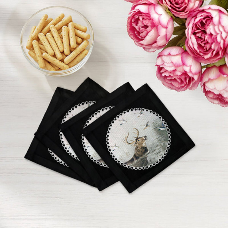 Serviette de cocktail en satin de coton English, Noir